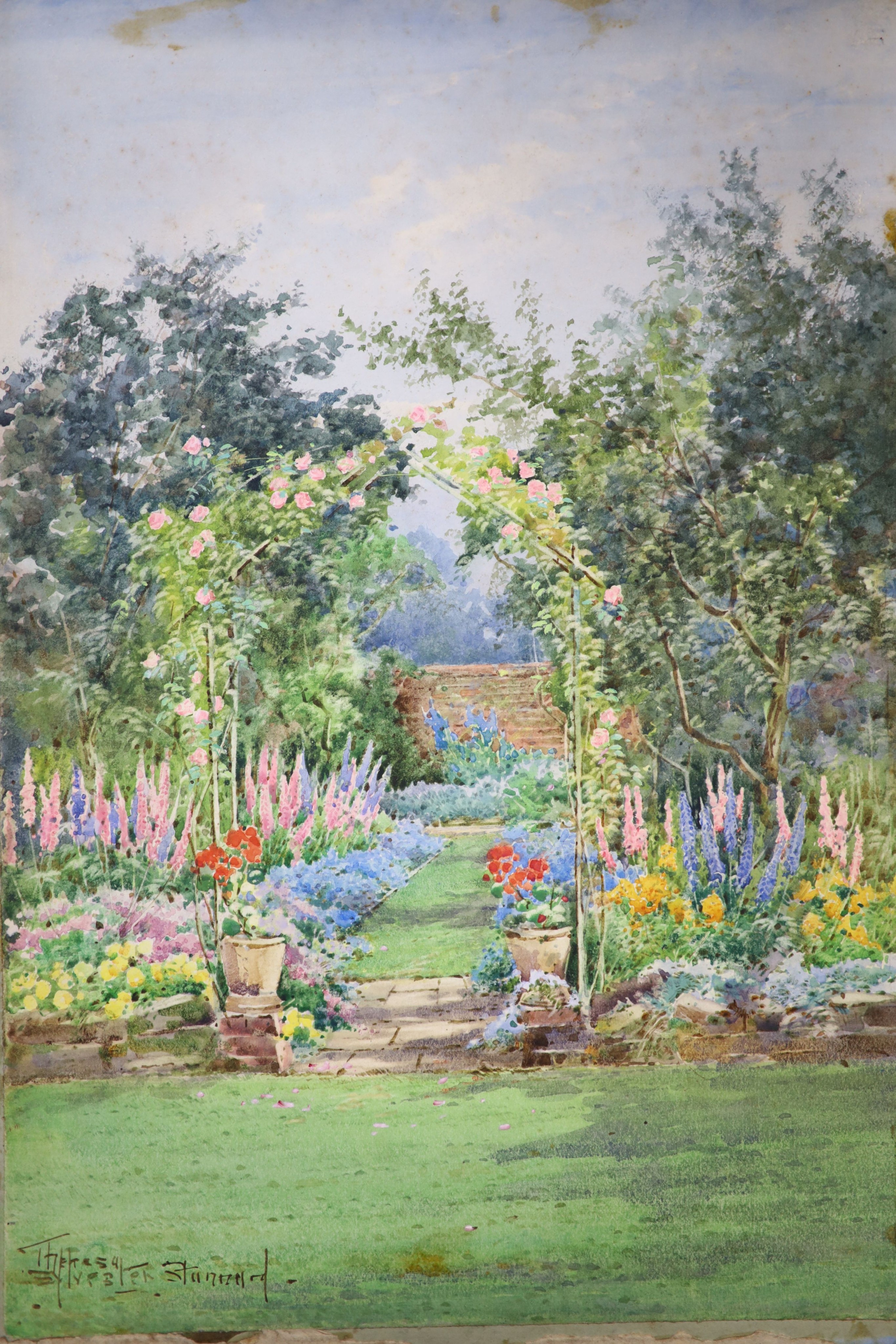 Theresa Sylvester Stannard (1898-1947), study of a country garden, signed and another watercolour on board by the same hand